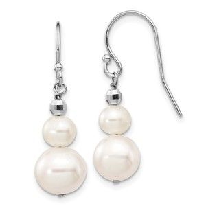 14k White Gold 6-9mm White Semi-round FWC Pearl Graduated Dangle Earrings